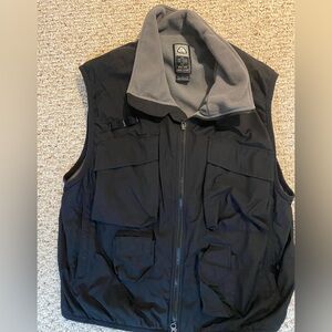 Men's Black Utility Vest with Gray Fleece Collar